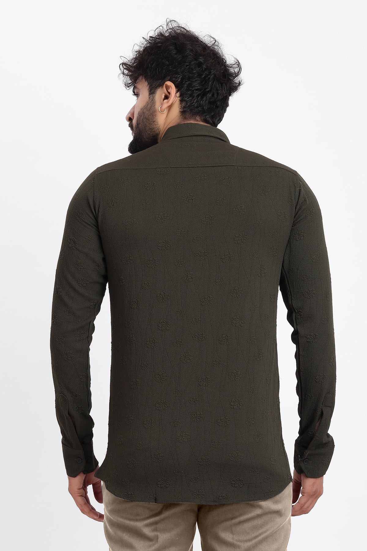Lupine Jacquard D-Green Shirt for Men | Modern Smart-Casual Button-Down Stretch Lycra Top