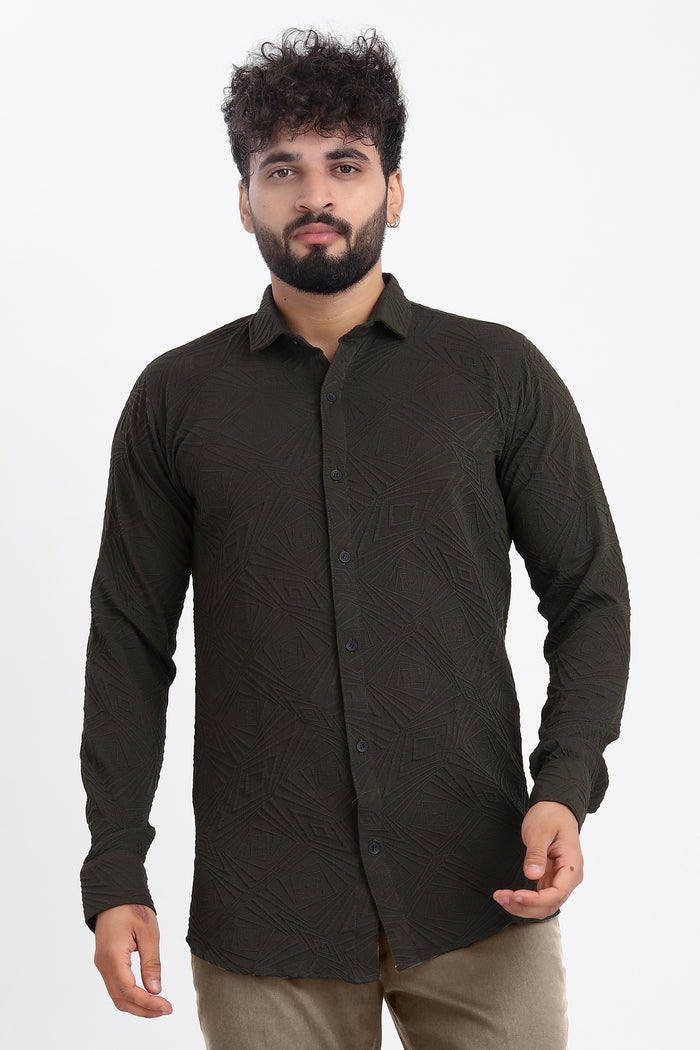 Ellipse Jacquard D-Green Shirt for Men | Modern Smart-Casual Button-Down Stretch Lycra Top