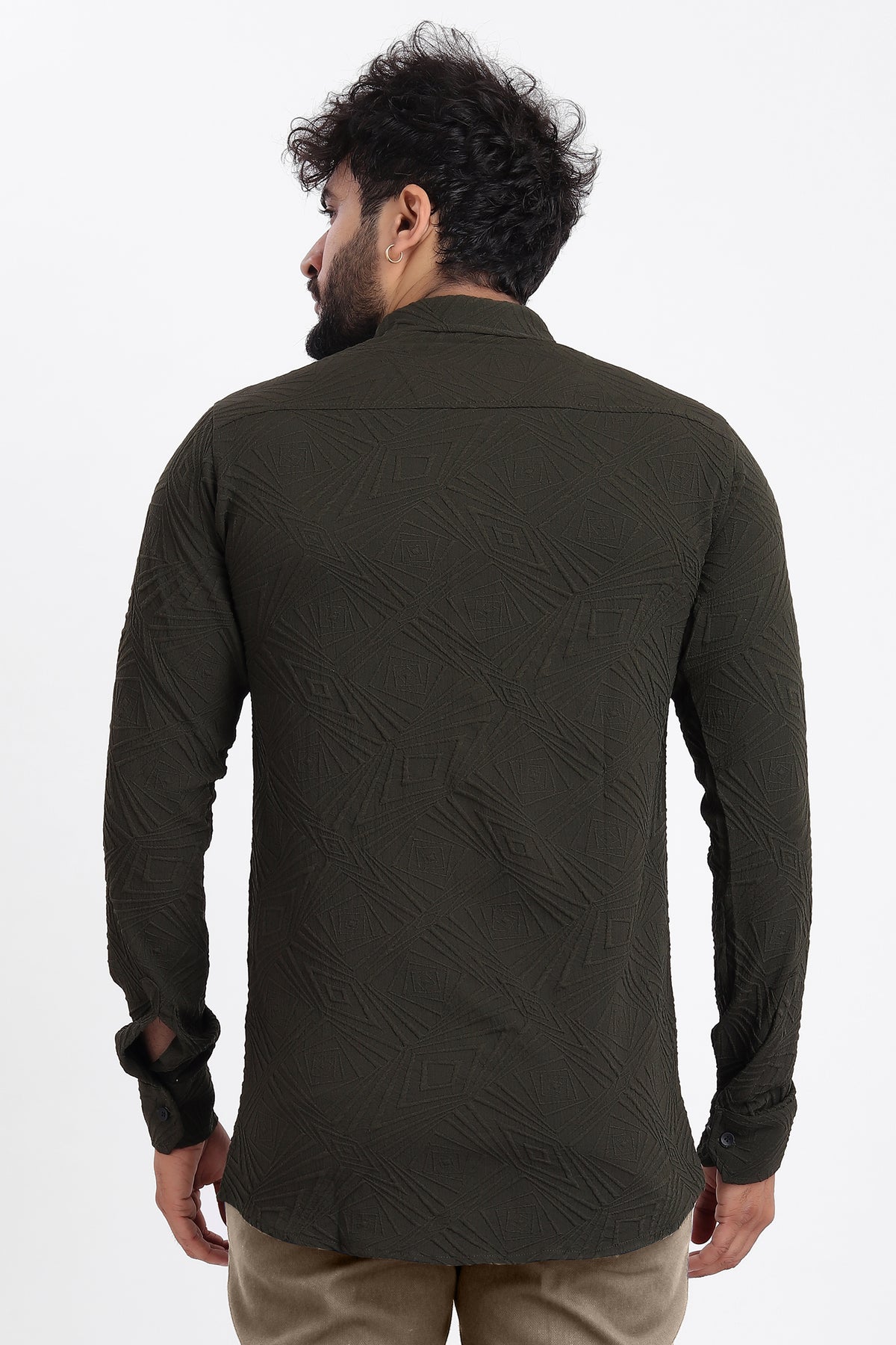 Ellipse Jacquard D-Green Shirt for Men | Modern Smart-Casual Button-Down Stretch Lycra Top