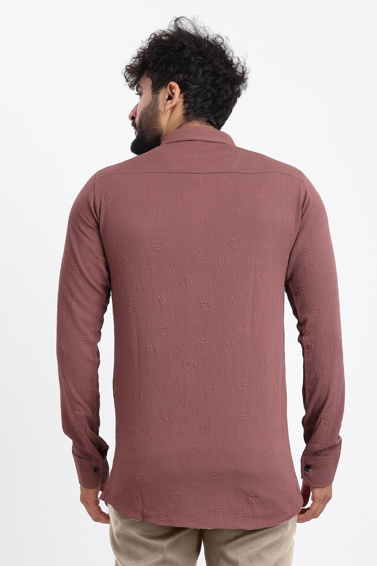 Lupine Jacquard Burgundy Shirt for Men | Modern Smart-Casual Button-Down Stretch Lycra Top