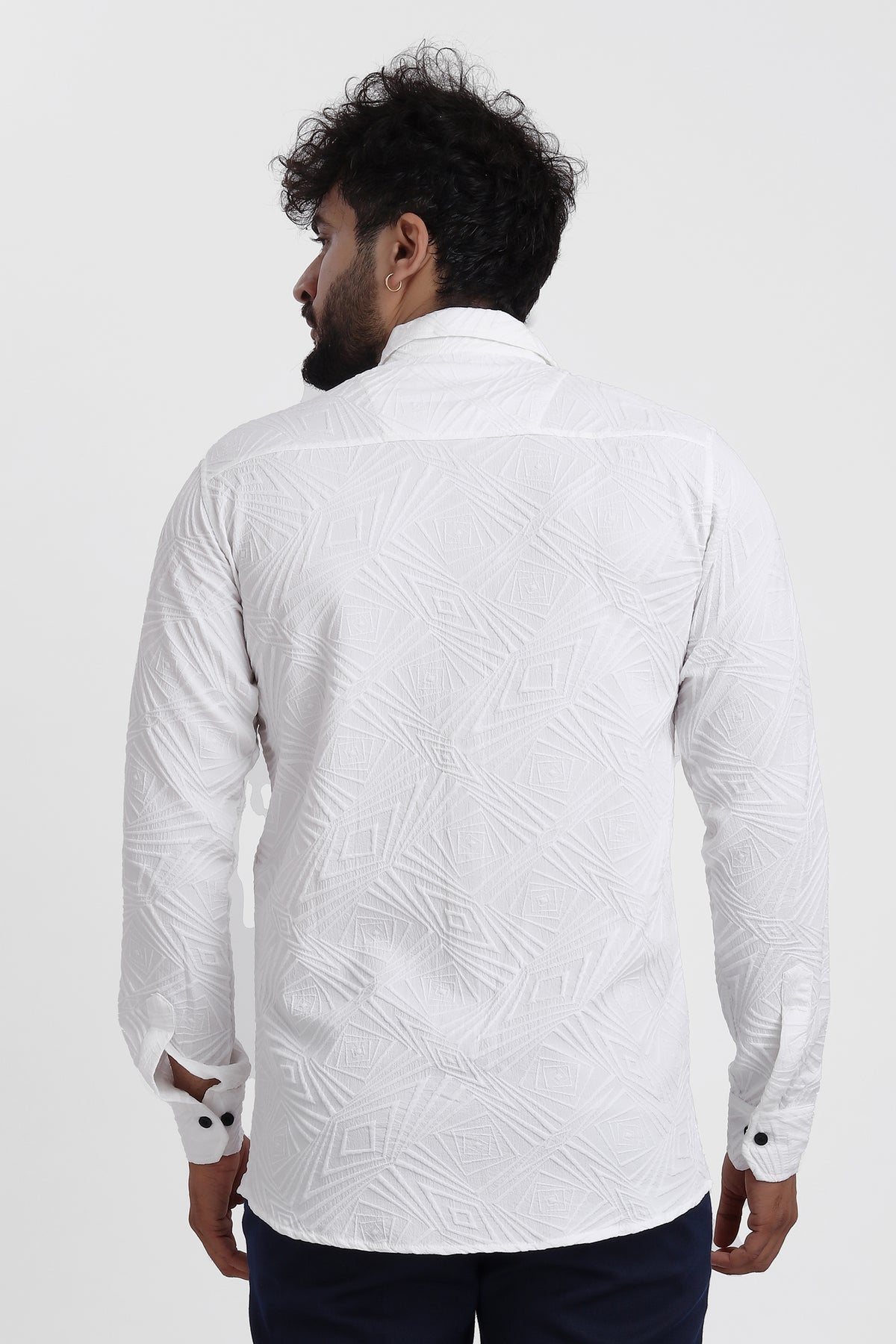Ellipse Jacquard White Shirt for Men | Modern Smart-Casual Button-Down Stretch Lycra Top