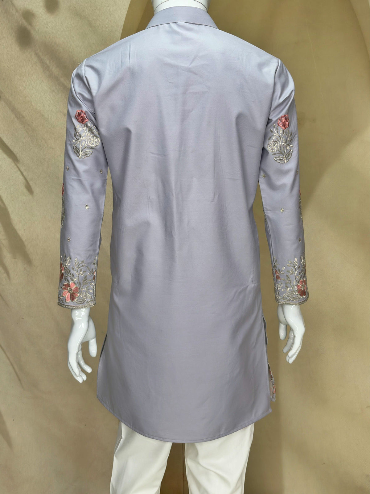 Light Lavender / Ice Blue Coach Silk Multi-Sequence Embroidered Men's Kurta Set