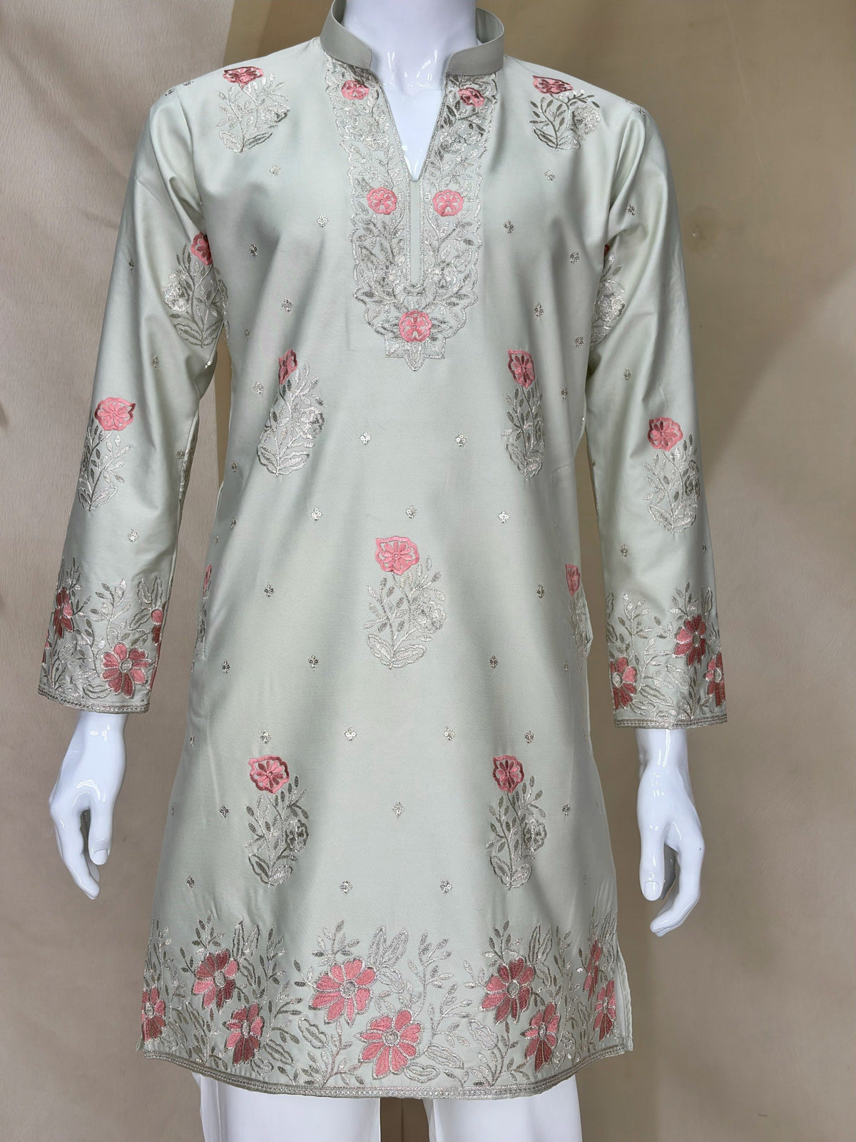 Pista Green Coach Silk Multi-Sequence & Zari Embroidered Men's Kurta Set