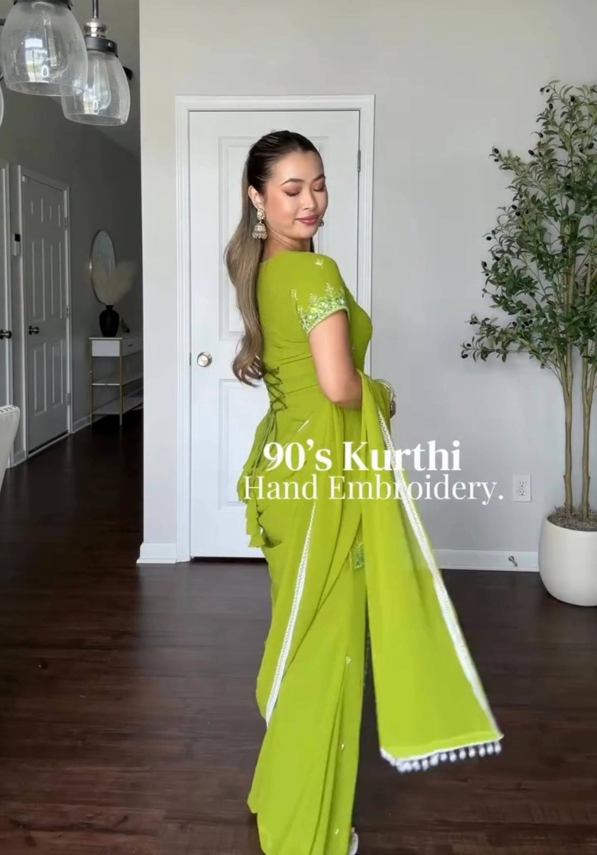Women's Lime Green Fox Georgette Sequence Embroidery Half Sleeves Sharara Suit Set