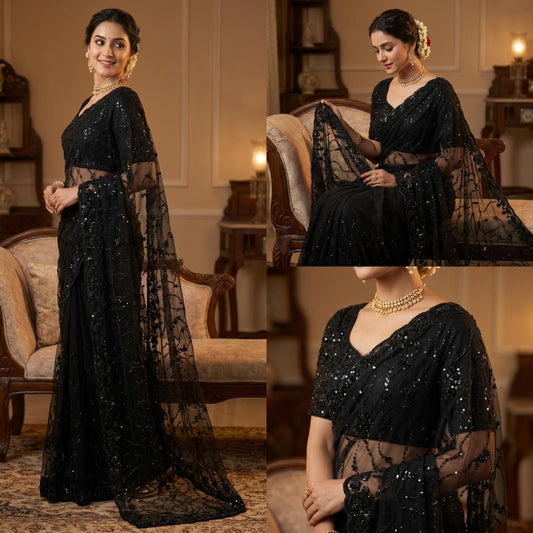 Soft Net Saree with Full Embroidery Border