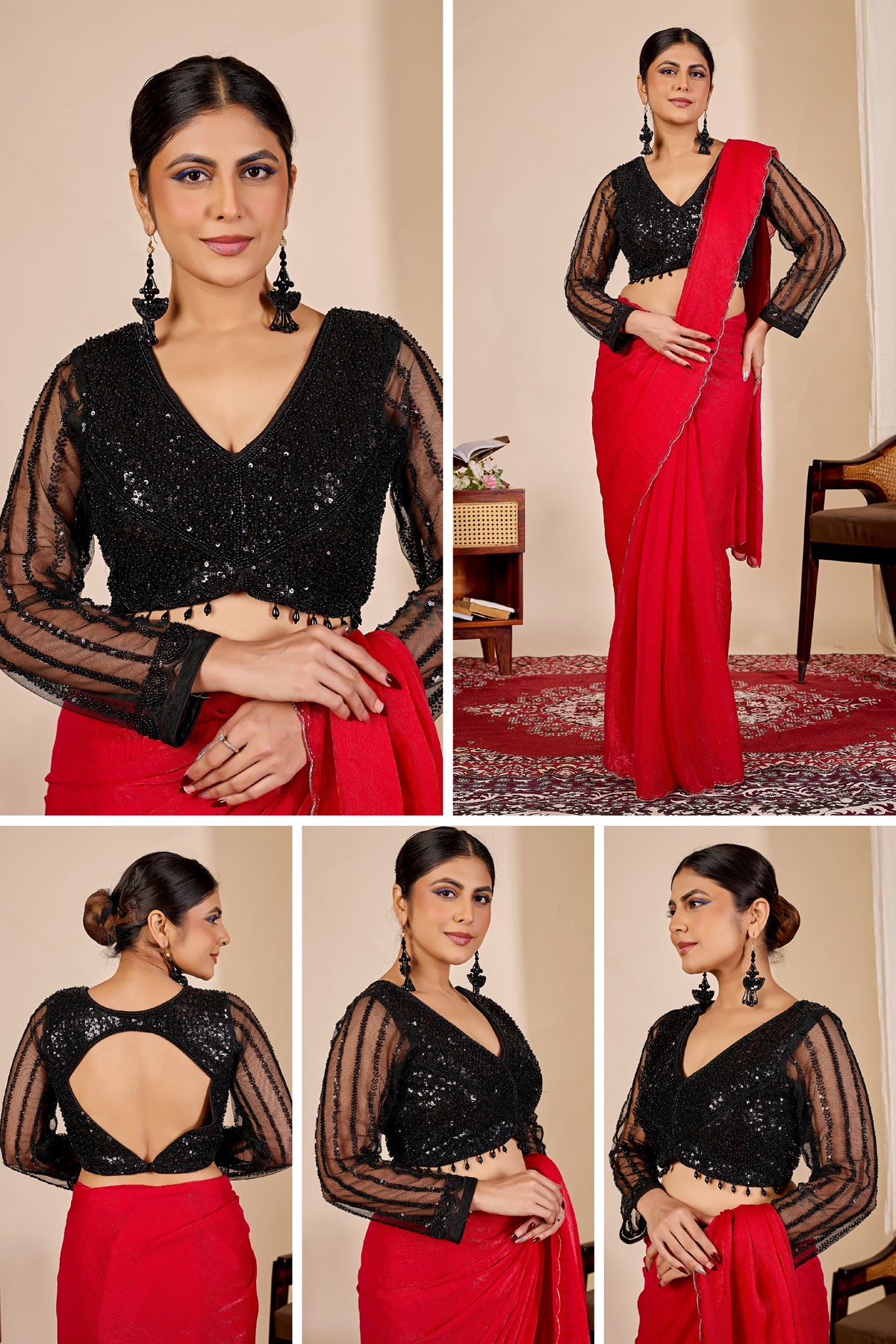 ARAMBHI Net Embroidered Zari Blouse - Black