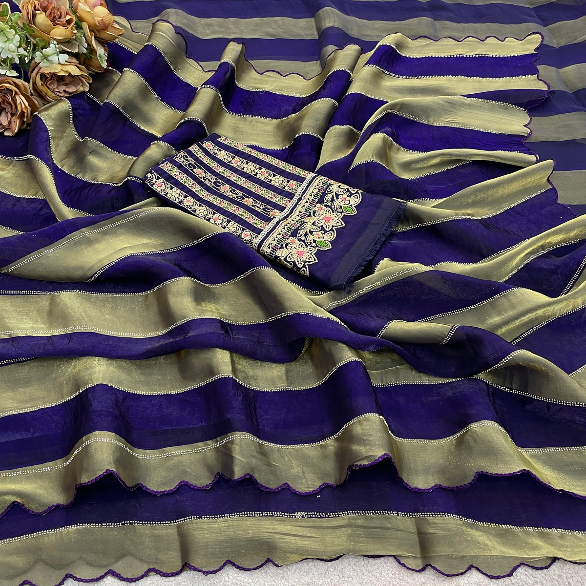 NAYANTARA Satin Embellished Embroidered Saree - Jamli