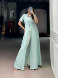 3 Piece Orchid Co Ord Set, Striped Long Shrug Jacket, Indowestern Palazzo Outfit
