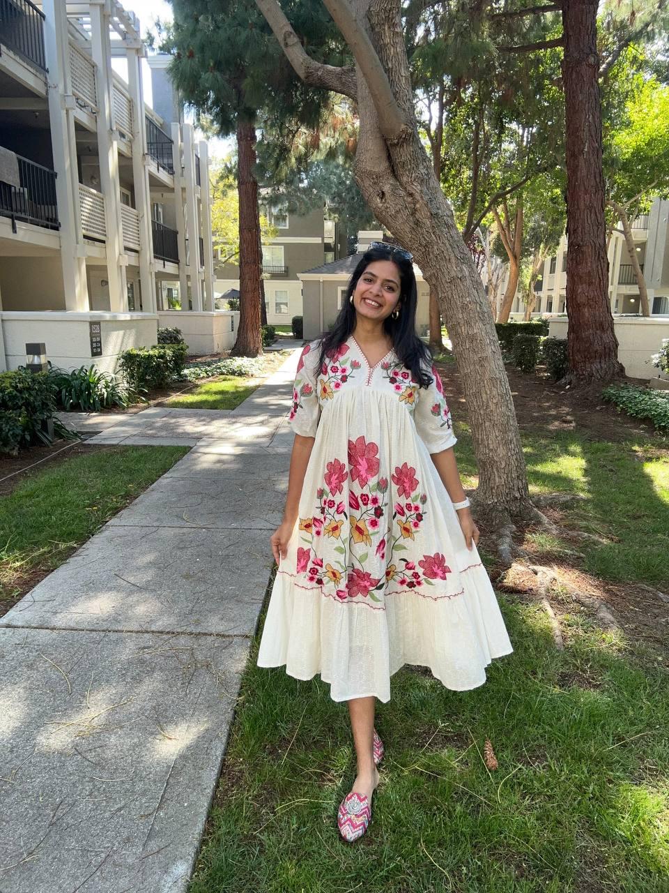 Trendy Rayon Embroidered Maxi Gown | Summer Friendly Long Flare Dress | Fully Stitched Boho Ethnic Anarkali Gown For Women Party Wear