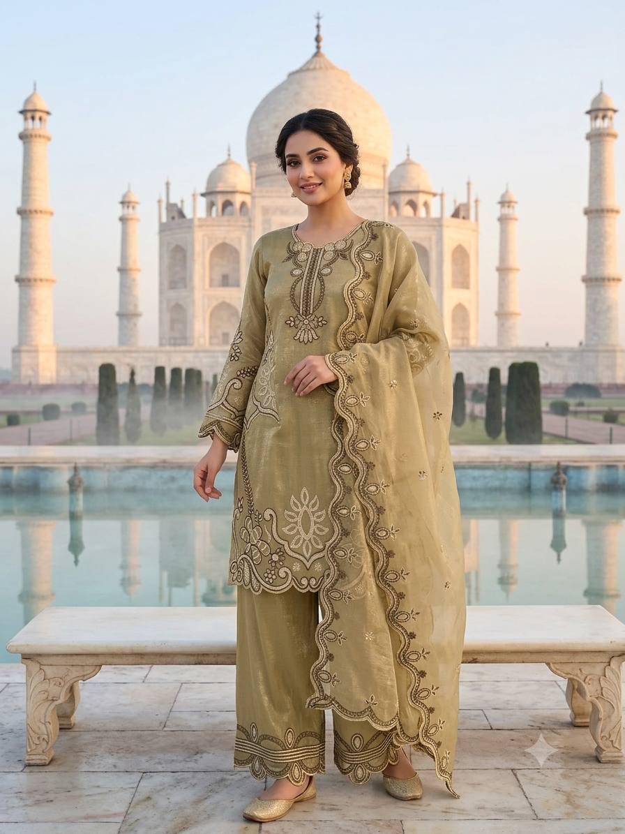 Designer Olive Green Embroidered Salwar Set with Dupatta | Wedding Party Wear Custom Stitched