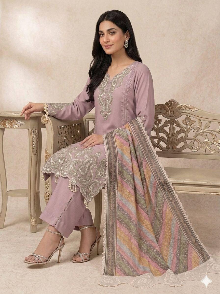 Baby Pink Star Georgette Top Palazzo Set | Sequence Embroidery, Printed Organza Dupatta