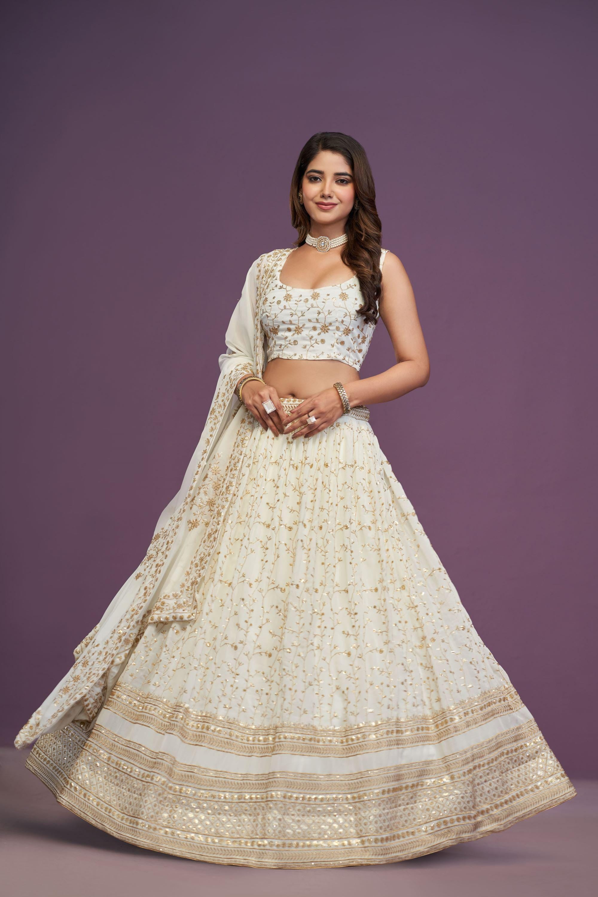 Designer Indian Festive & Wedding White Lehenga Choli Set