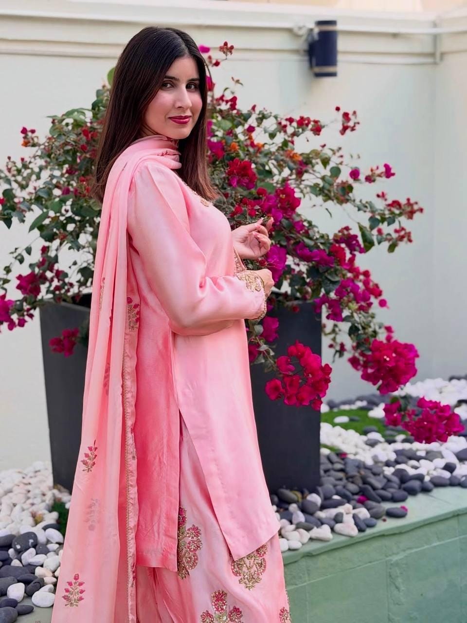 Pink Crepe Silk Suit Set, Heavy Embroidery Party Outfit, Ready Wear Indian Dress