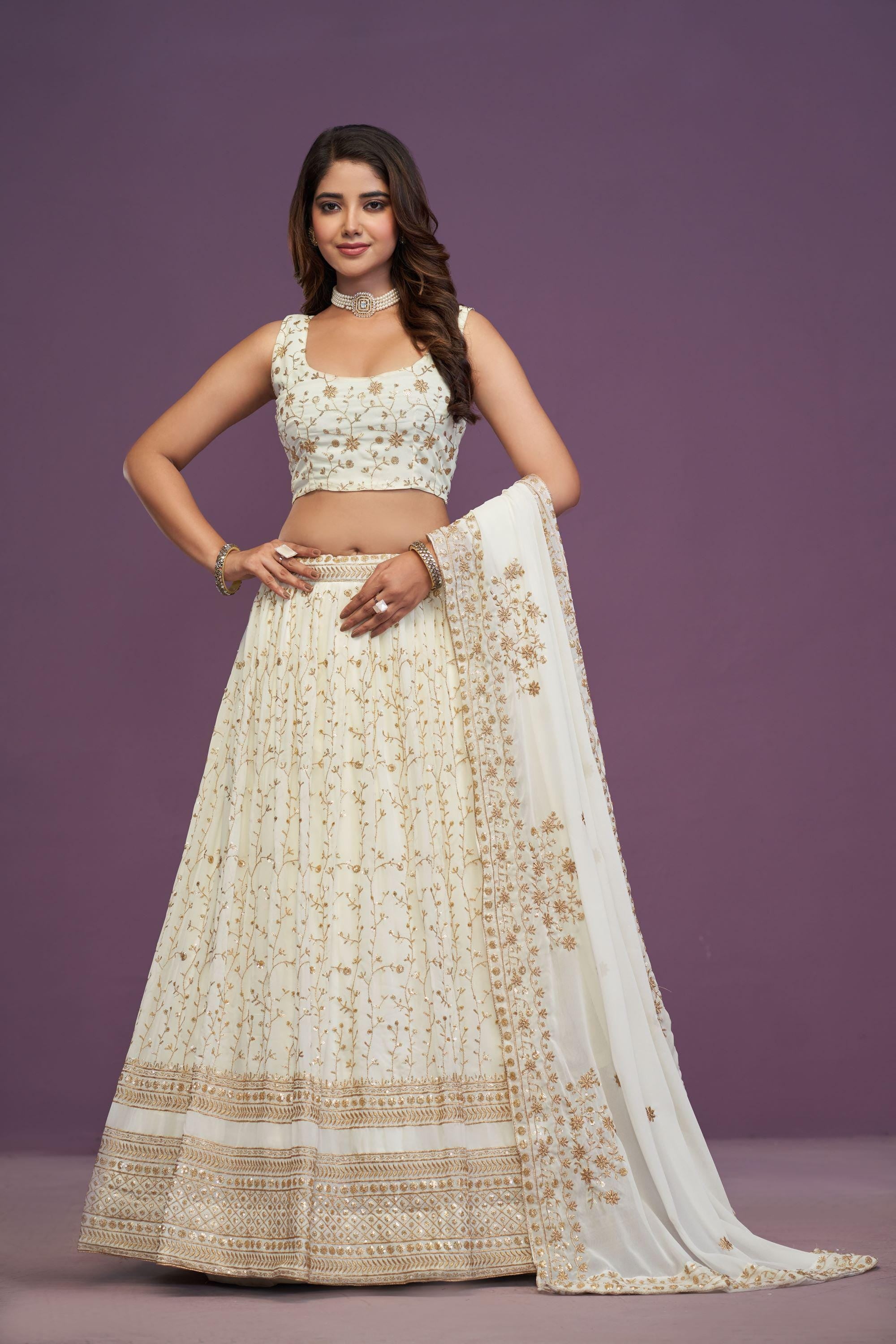 Designer Indian Festive & Wedding White Lehenga Choli Set