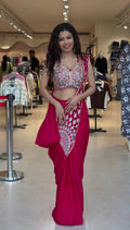 Ready-to-Wear Red Faux Georgette Saree with Sequin Work