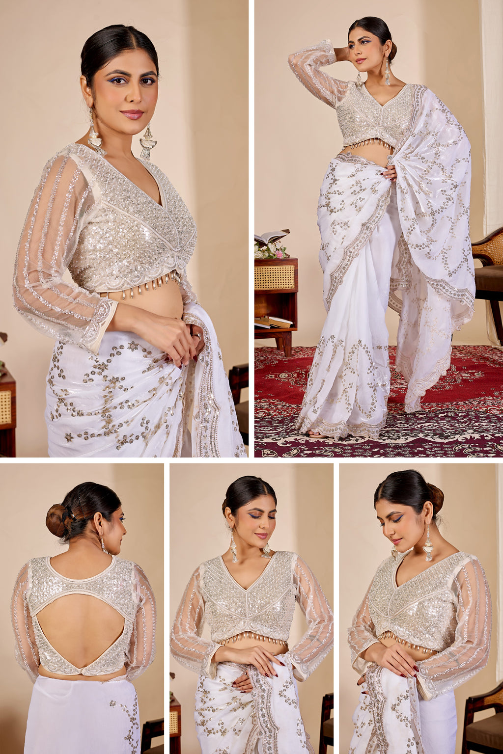 ARAMBHI Net Embroidered Zari Blouse - White