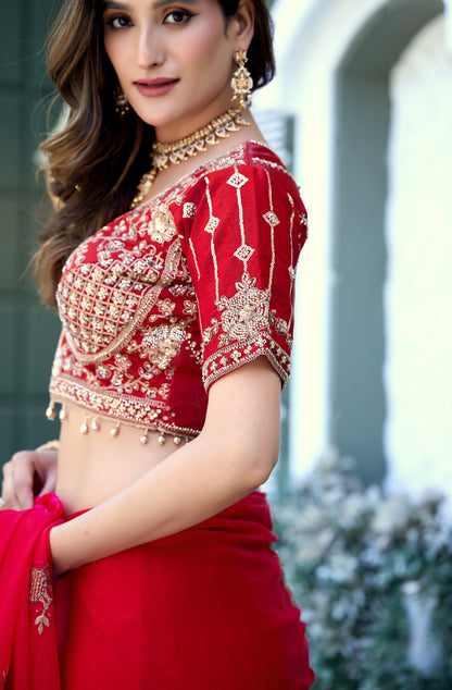 GULABO Viscose Rayon Embroidered Blouse - Red