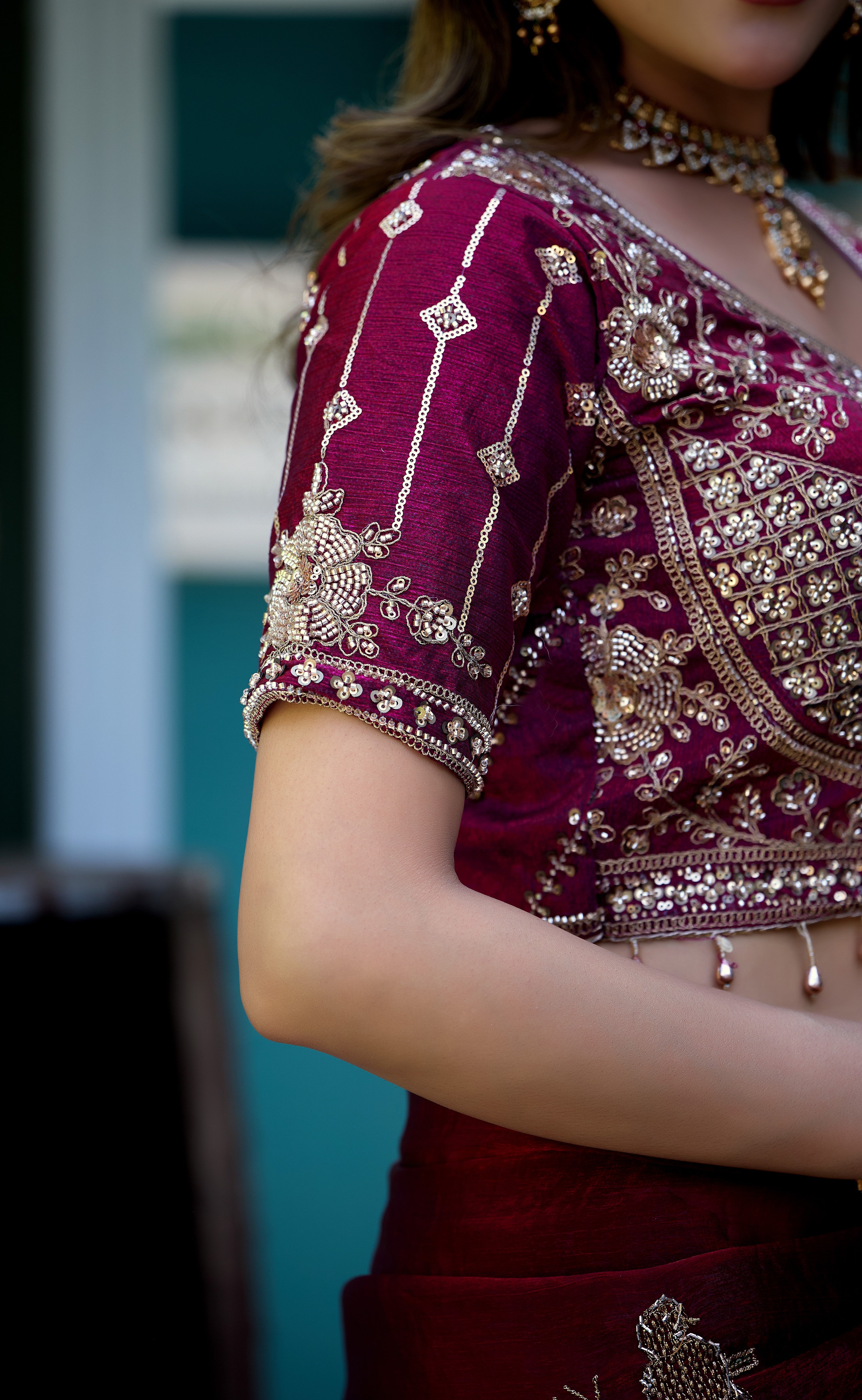 GULABO Viscose Rayon Embroidered Blouse - Wine