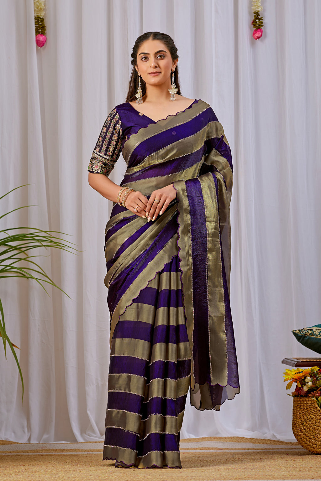 NAYANTARA Satin Embellished Embroidered Saree - Jamli
