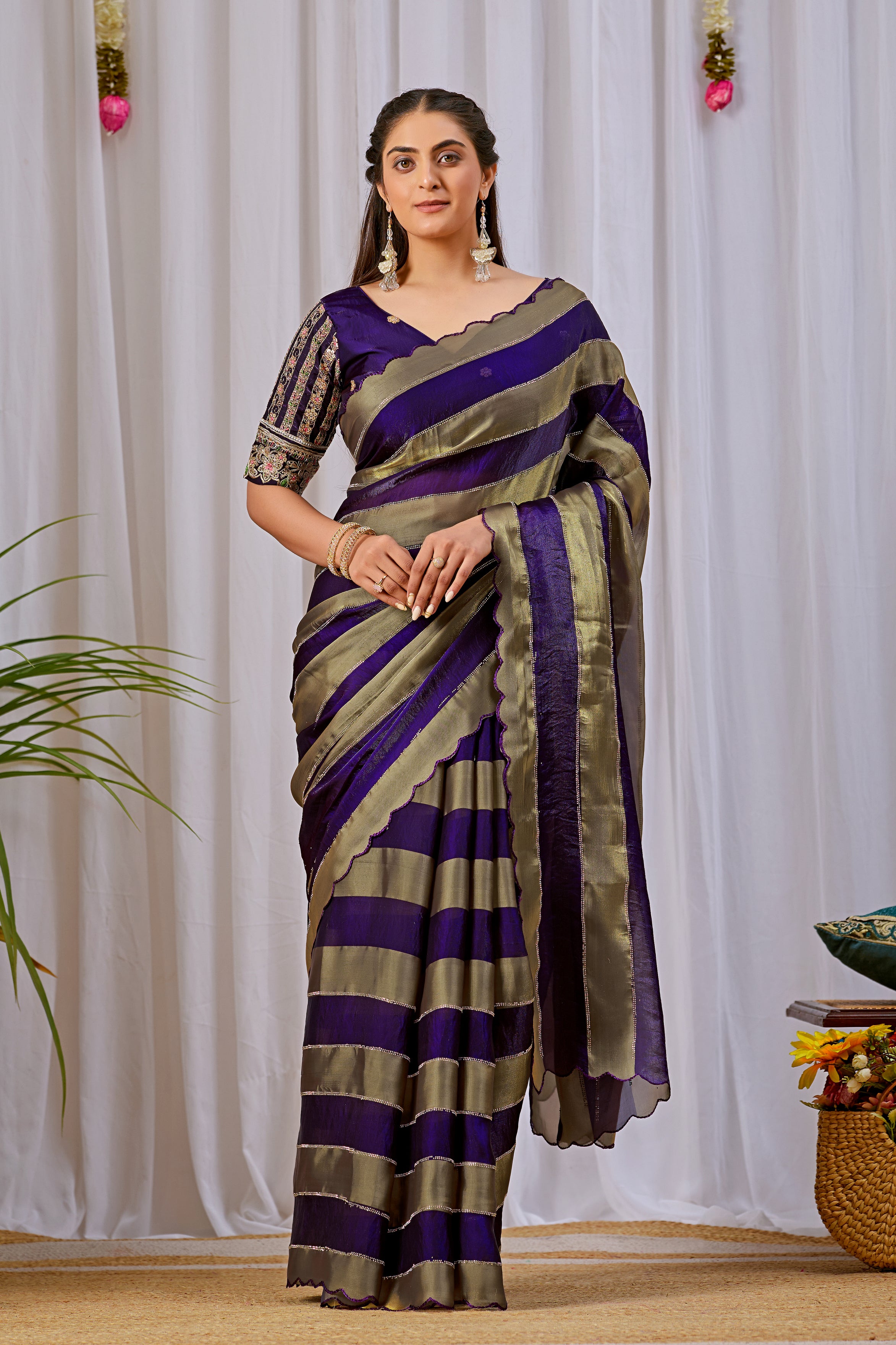 NAYANTARA Satin Embellished Embroidered Saree - Jamli