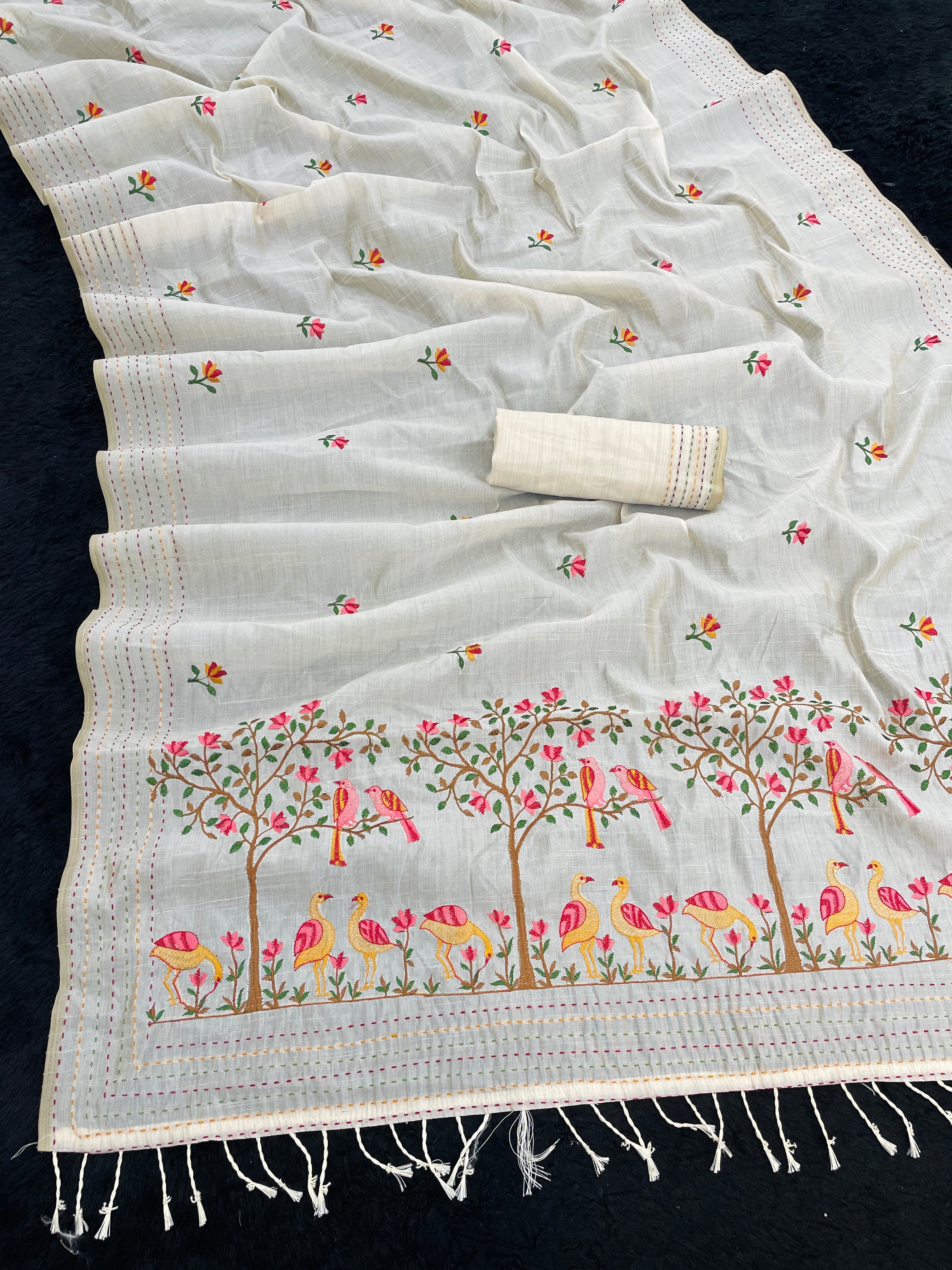 K 5 FASHION Tussar Silk Embroidered Saree - DUCK