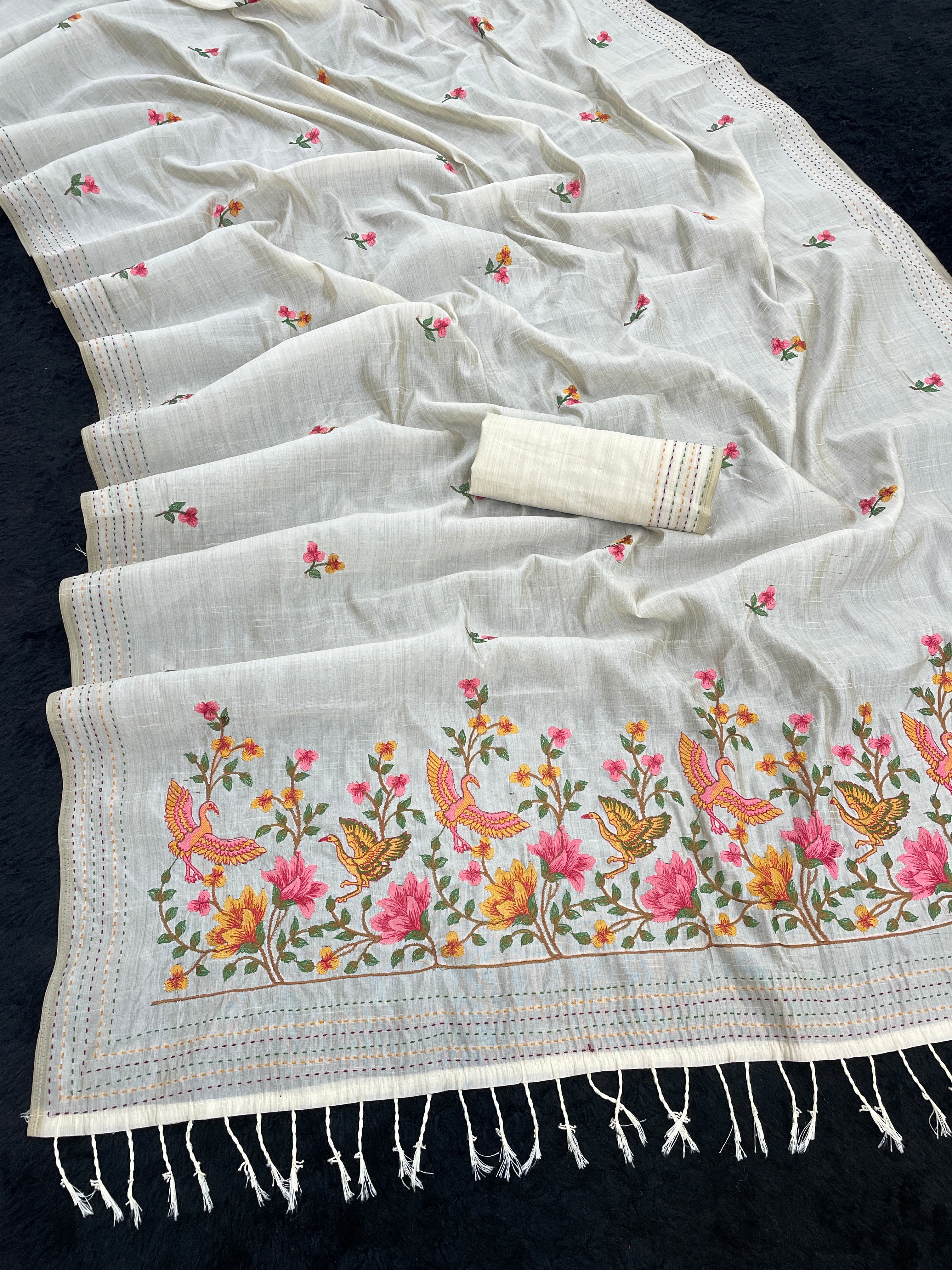 K 5 FASHION Tussar Silk Embroidered Saree 2 - FLEMINGO