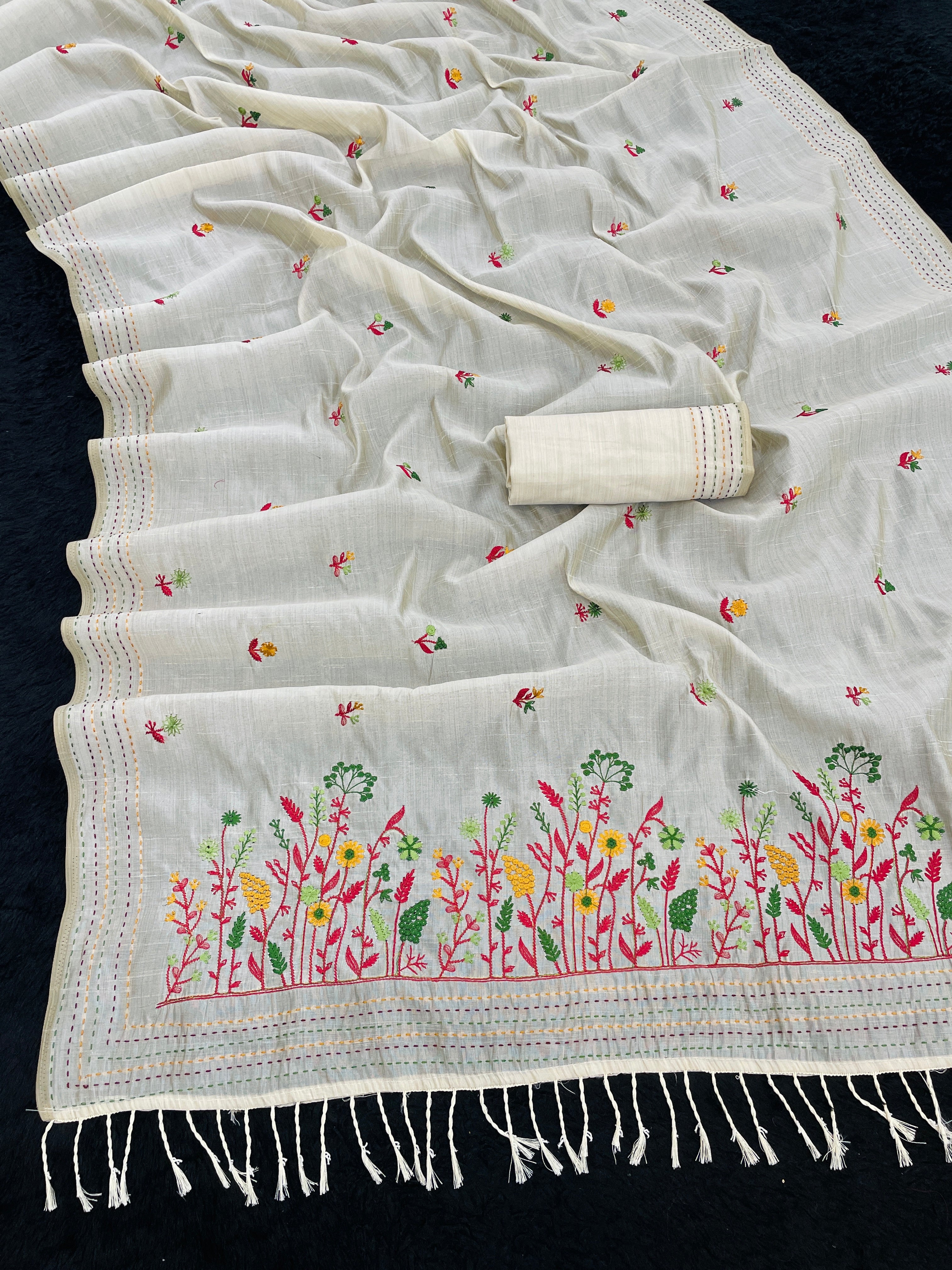 K 5 FASHION Tussar Silk Embroidered Saree 2 - FLORAL