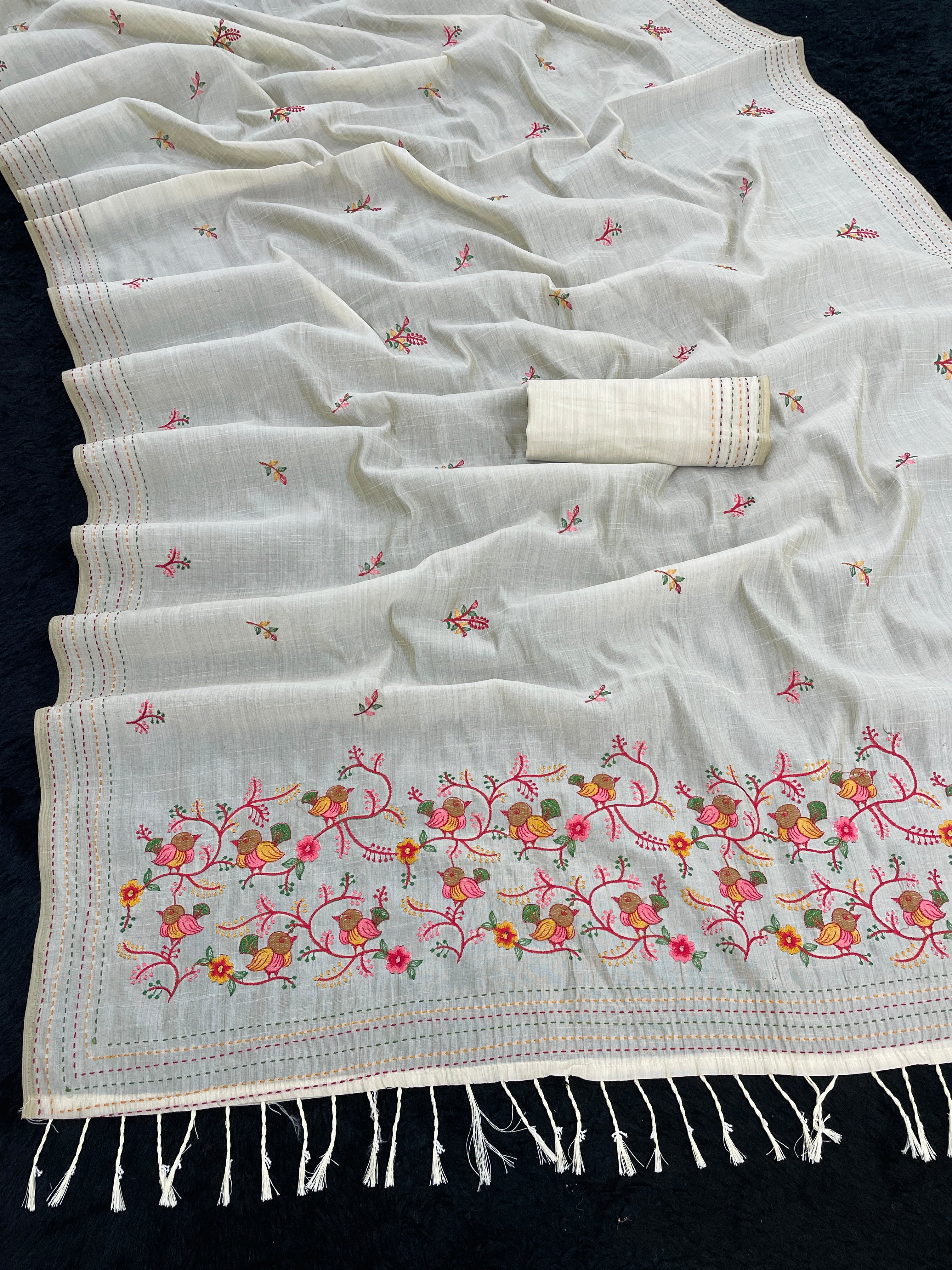 K 5 FASHION Tussar Silk Embroidered Saree - SPARROW