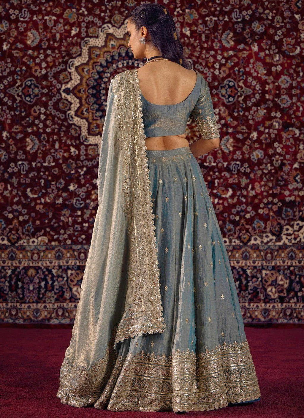 Designer Indian Wedding Lehenga Choli: Tint Blue Fandy Silk Embroidery (Made To Order)