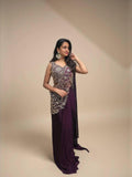 Ready-to-Wear Green Rangoli Silk Drape Saree with Sequins Work Blouse