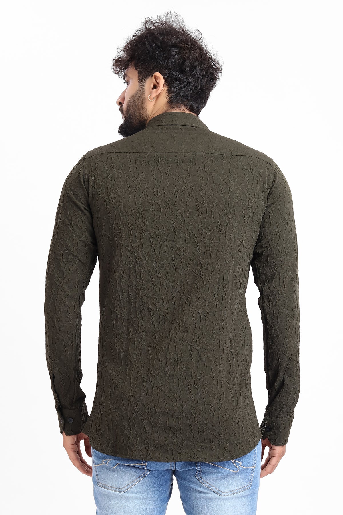 Limb Jacquard D-Green Shirt for Men | Modern Smart-Casual Button-Down Stretch Lycra Top