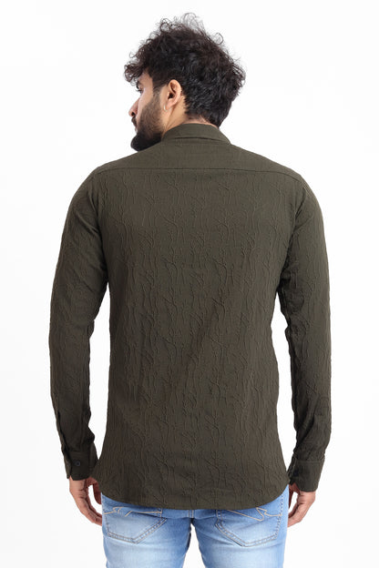 Limb Jacquard D-Green Shirt for Men | Modern Smart-Casual Button-Down Stretch Lycra Top