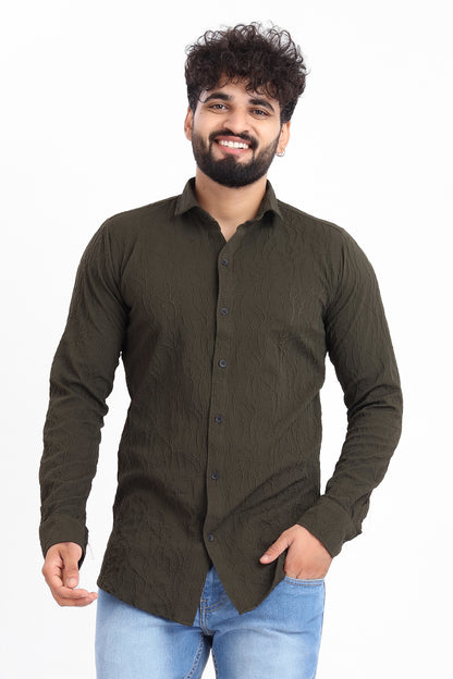 Limb Jacquard D-Green Shirt for Men | Modern Smart-Casual Button-Down Stretch Lycra Top