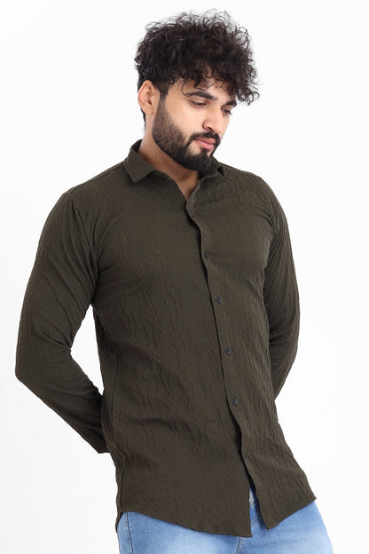 Limb Jacquard D-Green Shirt for Men | Modern Smart-Casual Button-Down Stretch Lycra Top