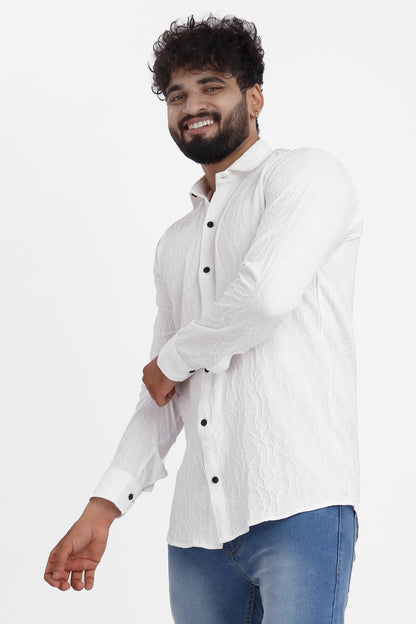 Limb Jacquard White Shirt for Men | Modern Smart-Casual Button-Down Stretch Lycra Top
