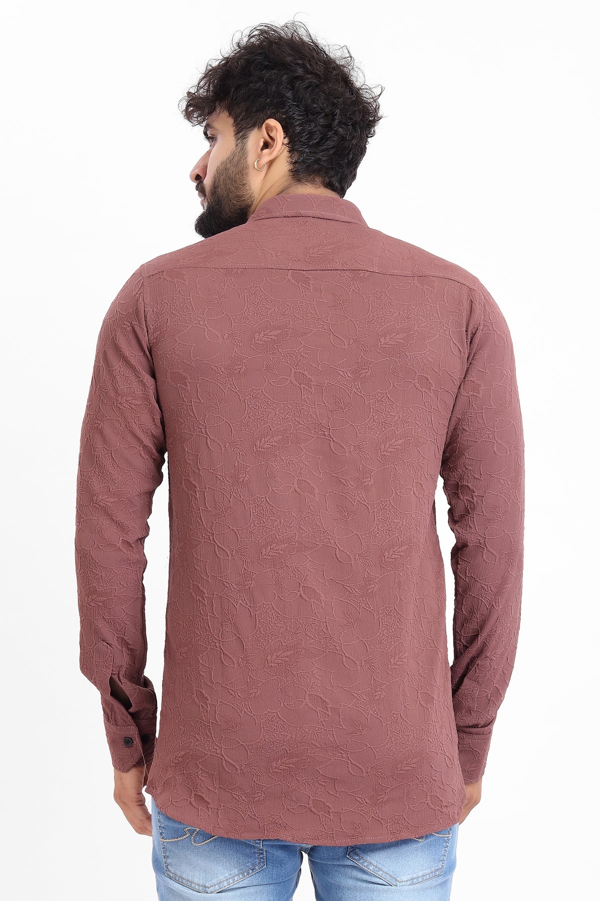 Abstract Jacquard Burgundy Shirt for Men | Modern Smart-Casual Button-Down Stretch Lycra Top