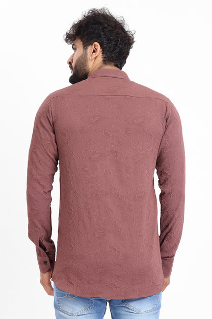 Abstract Jacquard Burgundy Shirt for Men | Modern Smart-Casual Button-Down Stretch Lycra Top