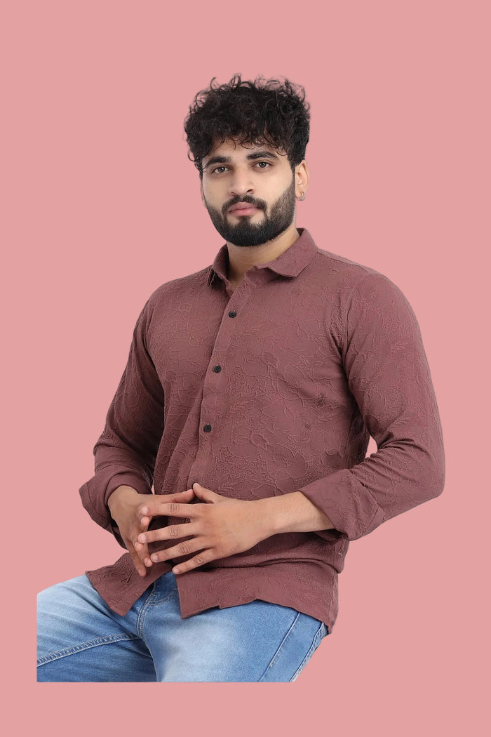 Abstract Jacquard Burgundy Shirt for Men | Modern Smart-Casual Button-Down Stretch Lycra Top
