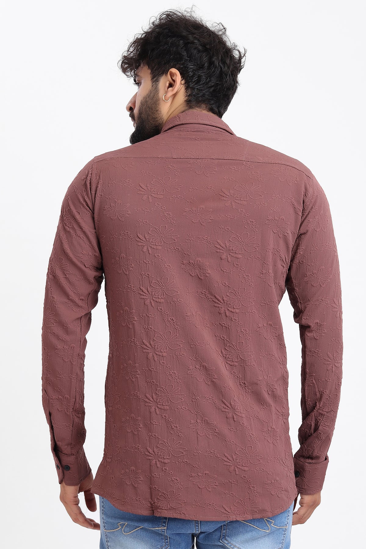 Flowly Jacquard Burgundy Shirt for Men | Modern Smart-Casual Button-Down Stretch Lycra Top