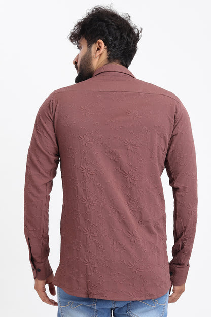 Flowly Jacquard Burgundy Shirt for Men | Modern Smart-Casual Button-Down Stretch Lycra Top