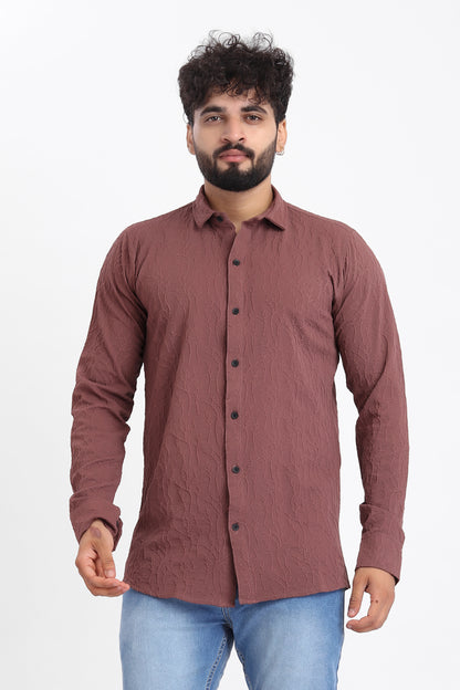 Limb Jacquard Burgundy Shirt for Men | Modern Smart-Casual Button-Down Stretch Lycra Top
