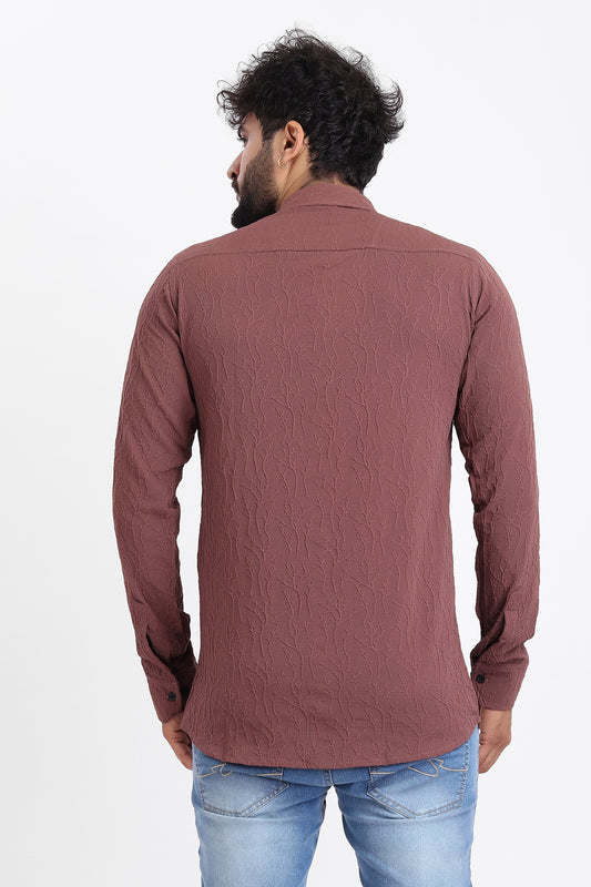 Limb Jacquard Burgundy Shirt for Men | Modern Smart-Casual Button-Down Stretch Lycra Top