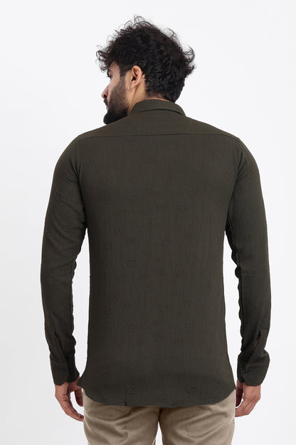 Lupine Jacquard D-Green Shirt for Men | Modern Smart-Casual Button-Down Stretch Lycra Top