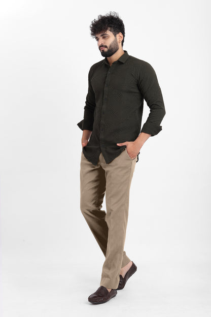 Ellipse Jacquard D-Green Shirt for Men | Modern Smart-Casual Button-Down Stretch Lycra Top