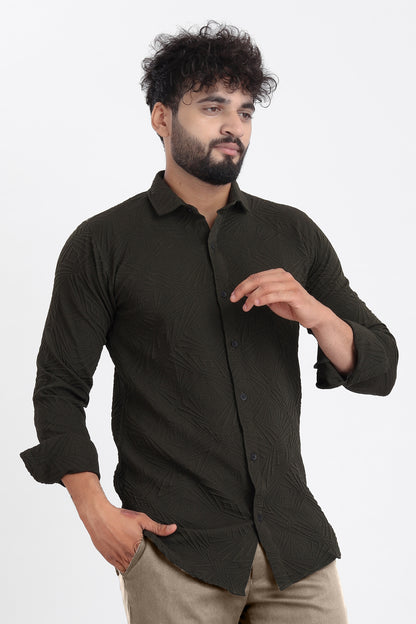 Ellipse Jacquard D-Green Shirt for Men | Modern Smart-Casual Button-Down Stretch Lycra Top