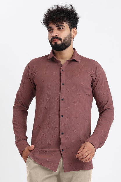 Lupine Jacquard Burgundy Shirt for Men | Modern Smart-Casual Button-Down Stretch Lycra Top