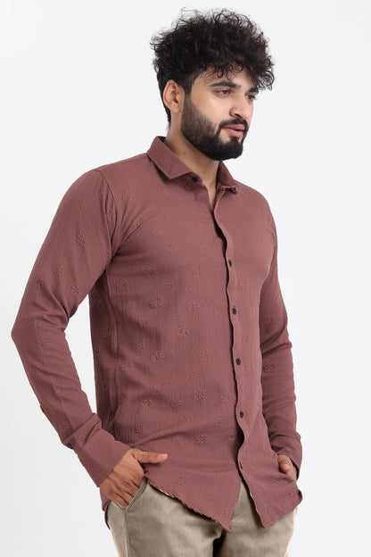 Lupine Jacquard Burgundy Shirt for Men | Modern Smart-Casual Button-Down Stretch Lycra Top