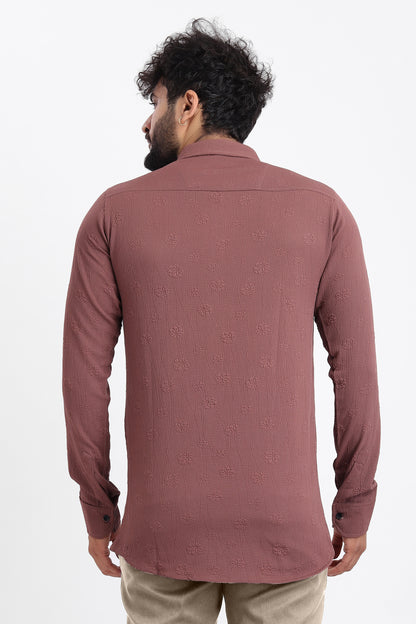 Lupine Jacquard Burgundy Shirt for Men | Modern Smart-Casual Button-Down Stretch Lycra Top