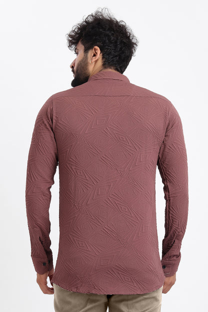 Ellipse Jacquard Burgundy Shirt for Men | Modern Smart-Casual Button-Down Stretch Lycra Top