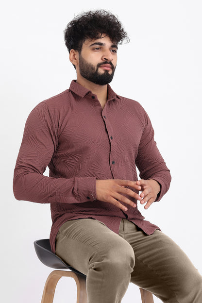 Ellipse Jacquard Burgundy Shirt for Men | Modern Smart-Casual Button-Down Stretch Lycra Top
